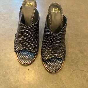 Marc Fisher Black Woven Open-Toe Crossover Mules